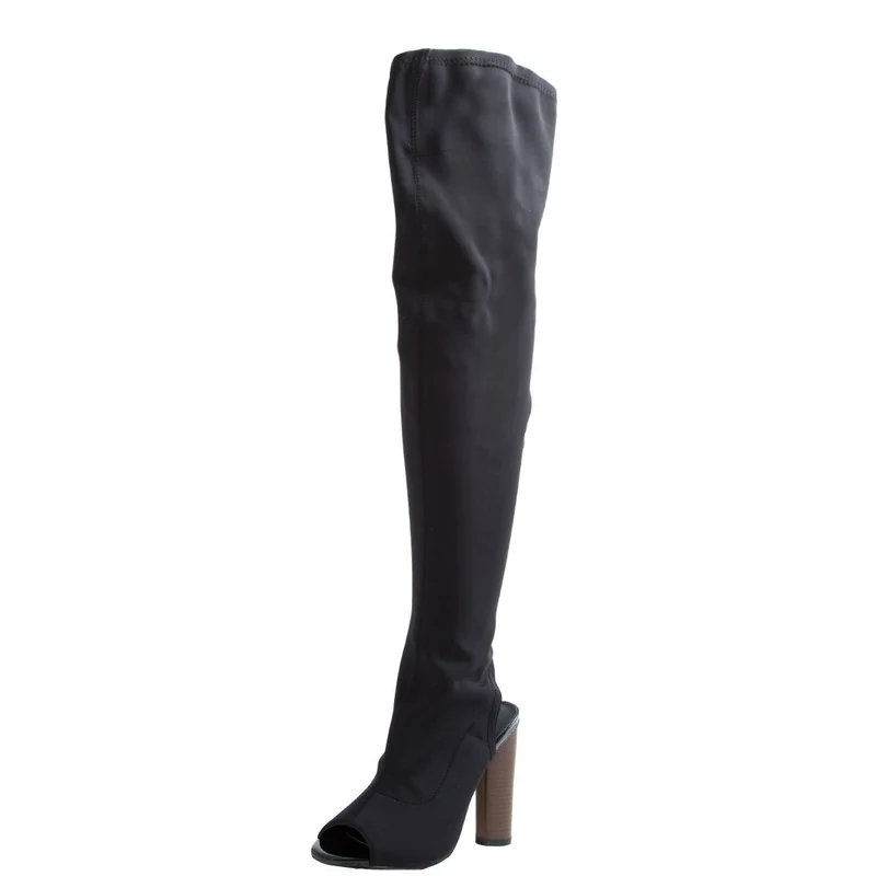 Stretchy Over Knee Peep Toe Boot Connie Shoes Footwear